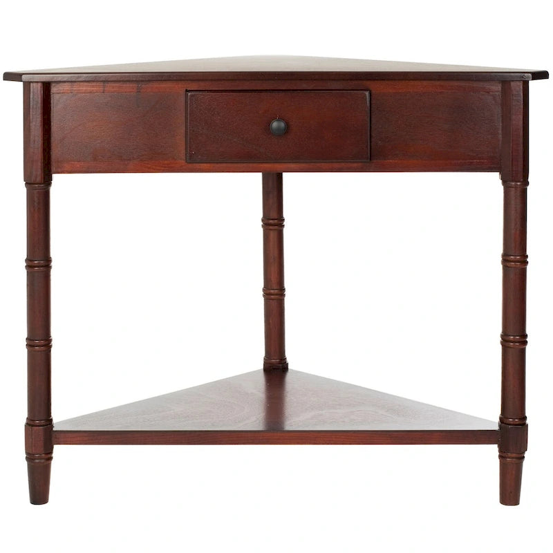 Table d'angle grise avec tiroir et étagère inférieure pour petits espaces