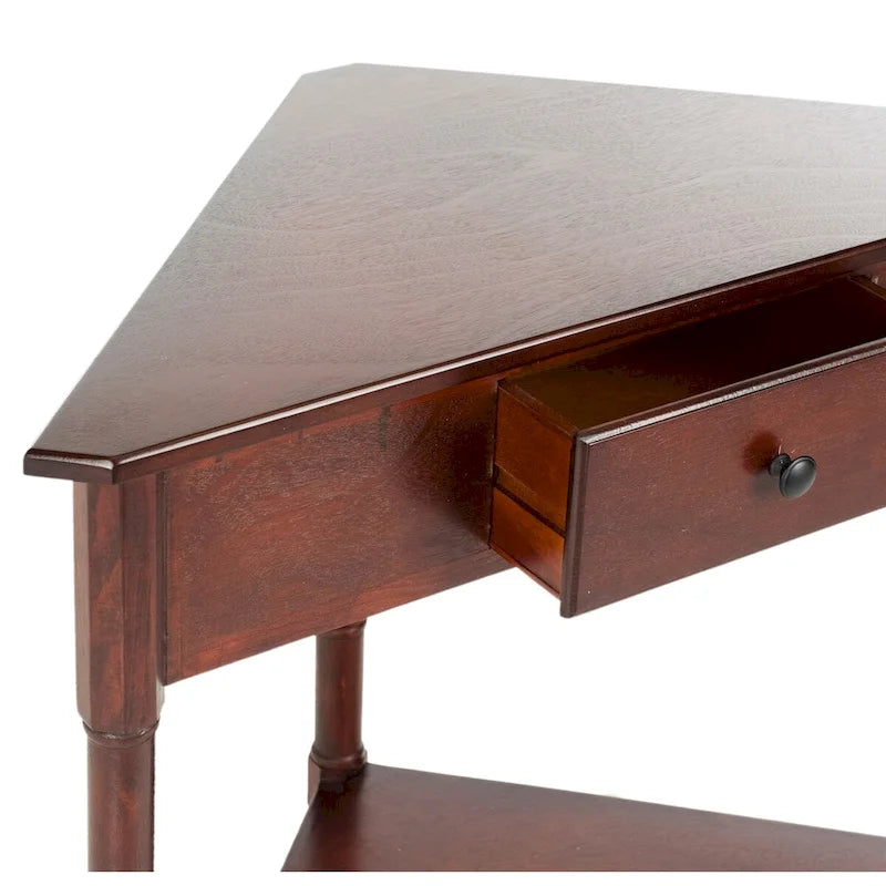 Table d'angle grise avec tiroir et étagère inférieure pour petits espaces