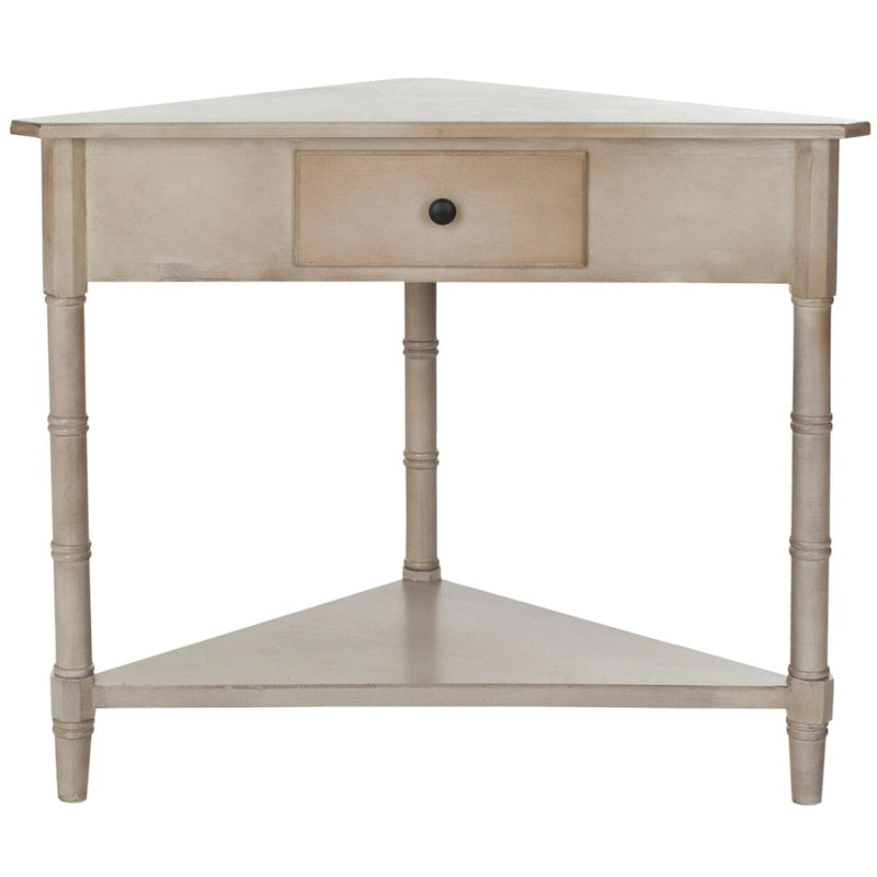 Table d'angle grise avec tiroir et étagère inférieure pour petits espaces
