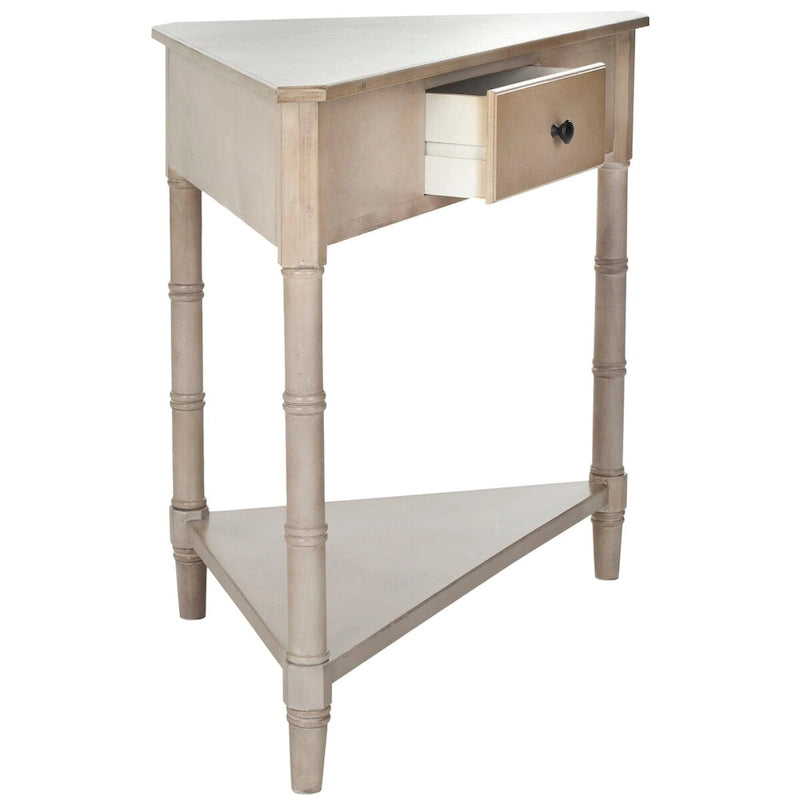 Table d'angle grise avec tiroir et étagère inférieure pour petits espaces