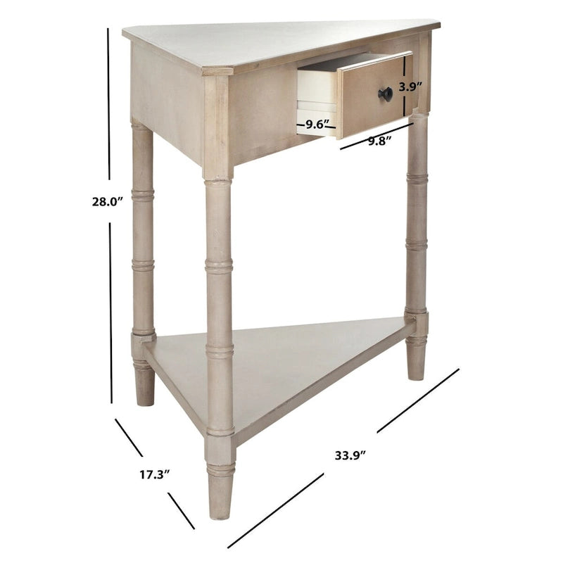 Table d'angle grise avec tiroir et étagère inférieure pour petits espaces