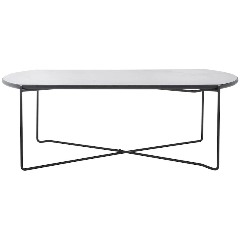 Table basse ovale minimaliste avec piètement croisé en métal noir
