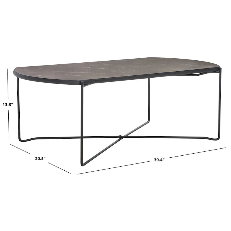 Table basse ovale minimaliste avec piètement croisé en métal noir