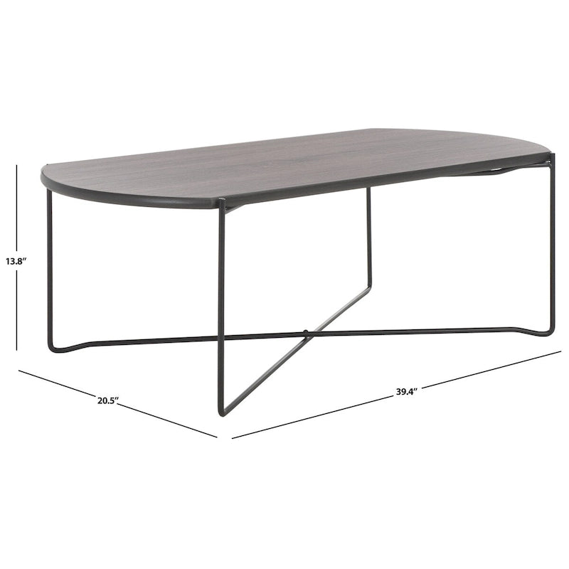 Table basse ovale minimaliste avec piètement croisé en métal noir