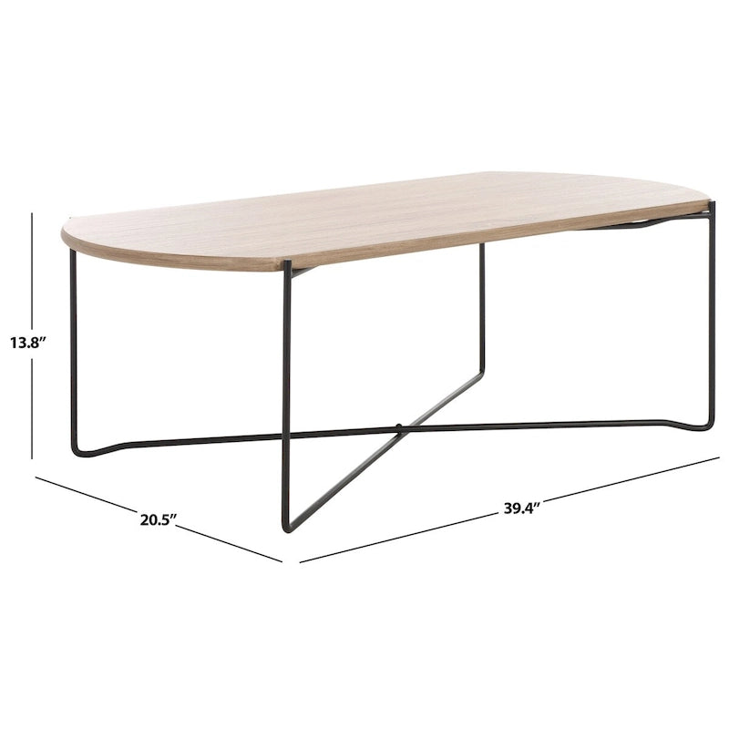 Table basse ovale minimaliste avec piètement croisé en métal noir
