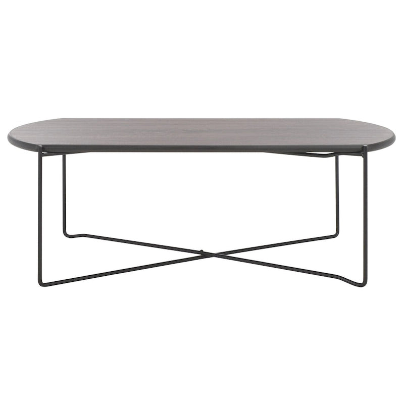 Table basse ovale minimaliste avec piètement croisé en métal noir