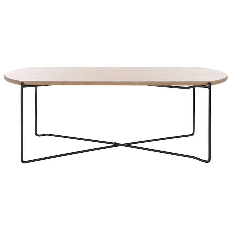 Table basse ovale minimaliste avec piètement croisé en métal noir