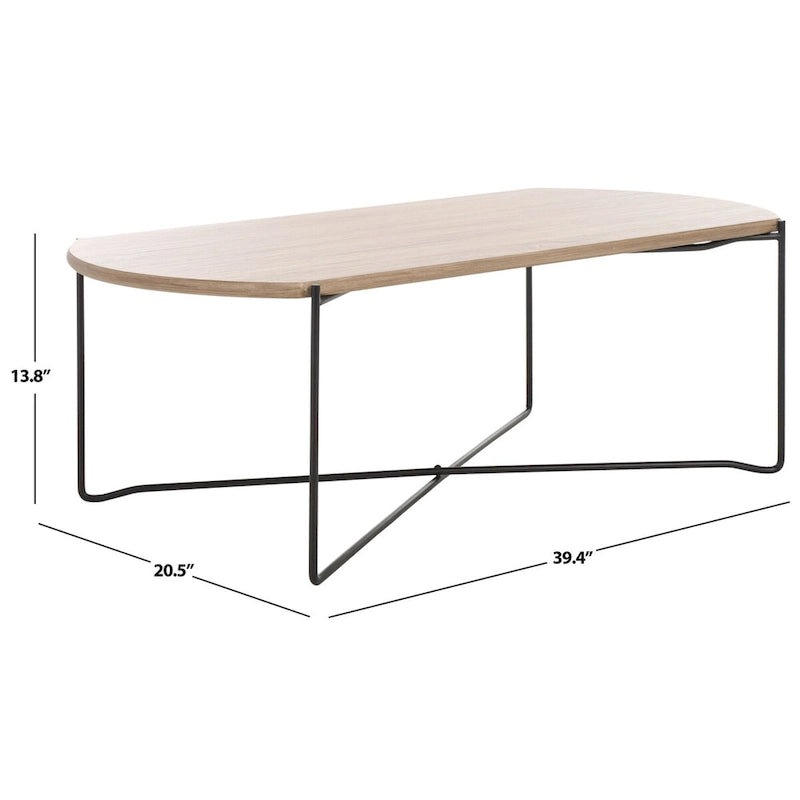 Table basse ovale minimaliste avec piètement croisé en métal noir