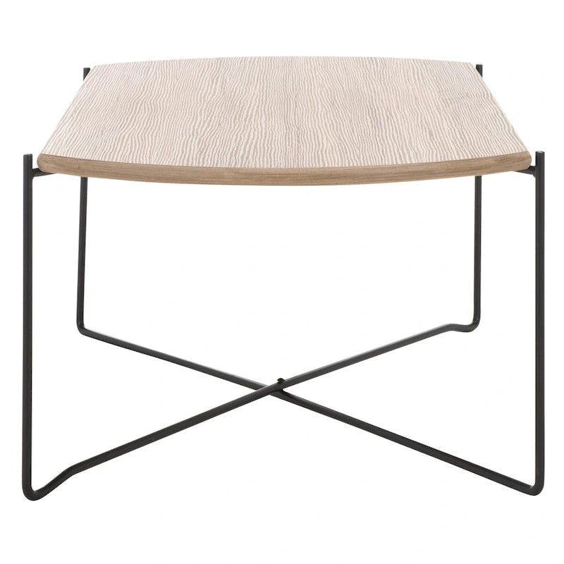 Table basse ovale minimaliste avec piètement croisé en métal noir