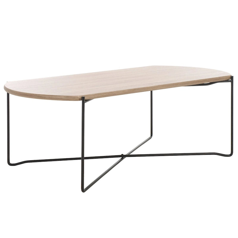 Table basse ovale minimaliste avec piètement croisé en métal noir
