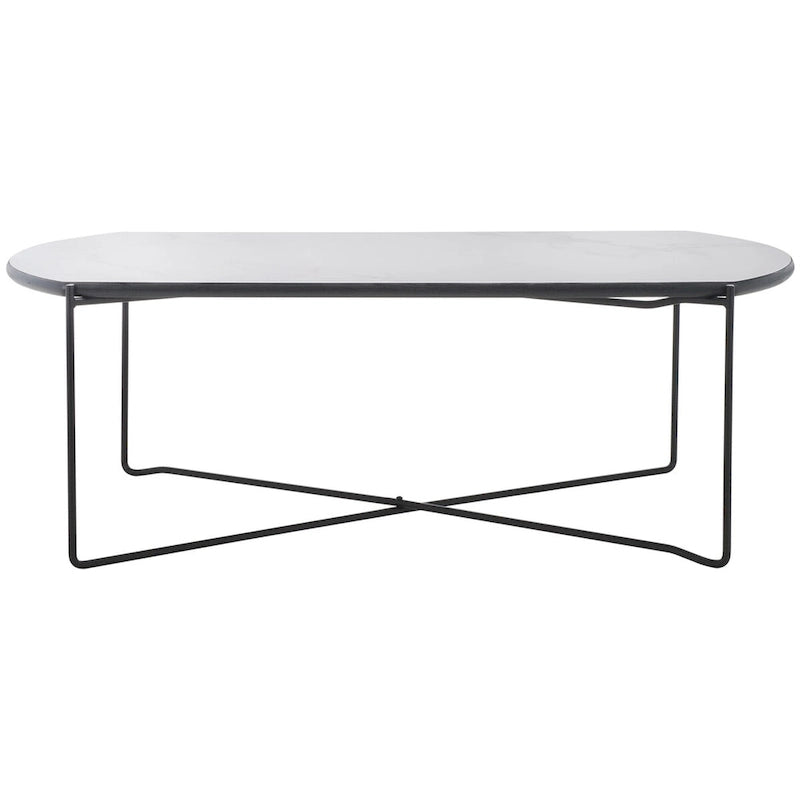 Table basse ovale minimaliste avec piètement croisé en métal noir