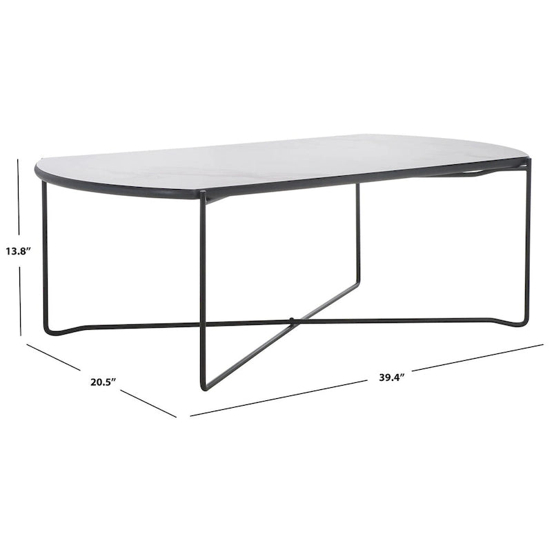 Table basse ovale minimaliste avec piètement croisé en métal noir