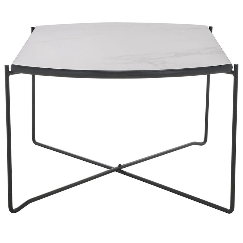 Table basse ovale minimaliste avec piètement croisé en métal noir