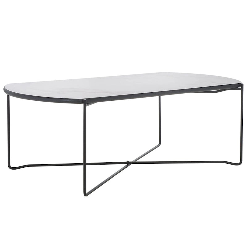 Table basse ovale minimaliste avec piètement croisé en métal noir