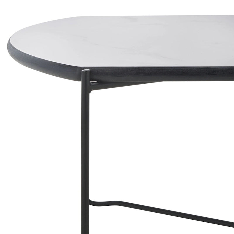 Table basse ovale minimaliste avec piètement croisé en métal noir