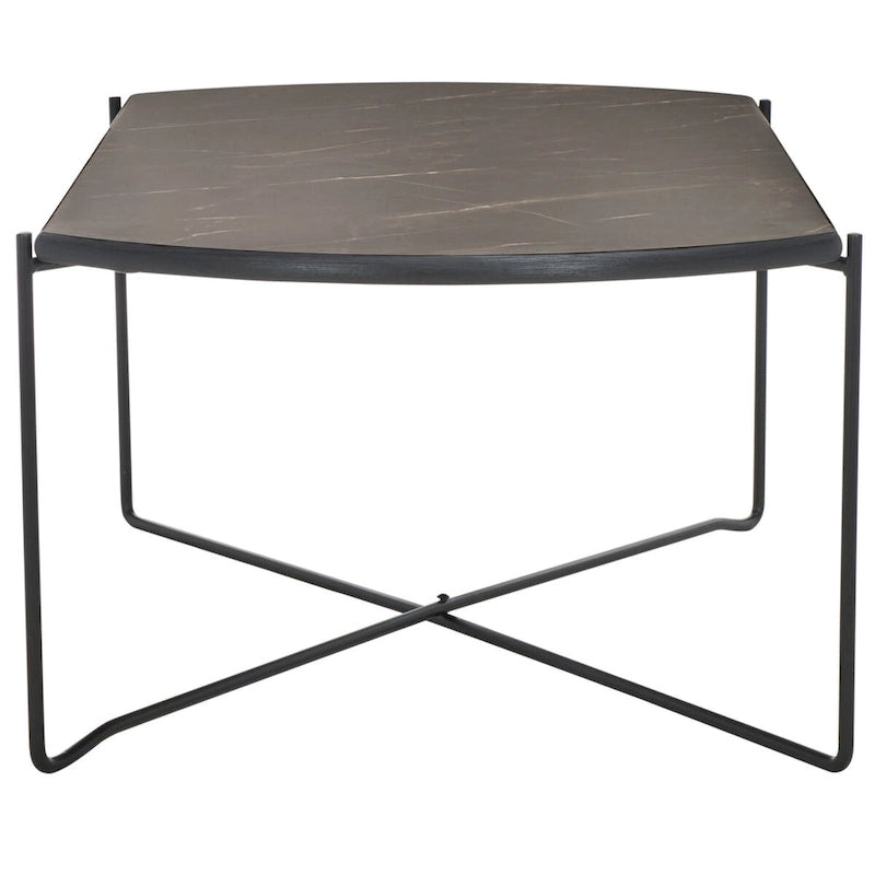 Table basse ovale minimaliste avec piètement croisé en métal noir