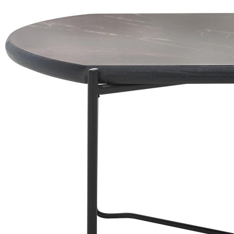 Table basse ovale minimaliste avec piètement croisé en métal noir