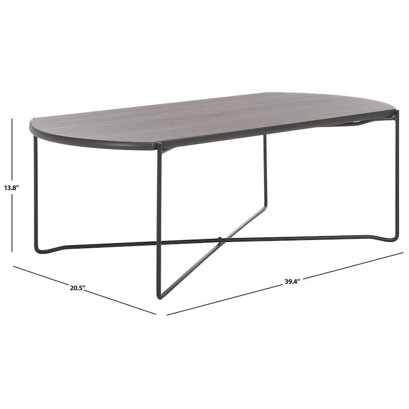 Table basse ovale minimaliste avec piètement croisé en métal noir