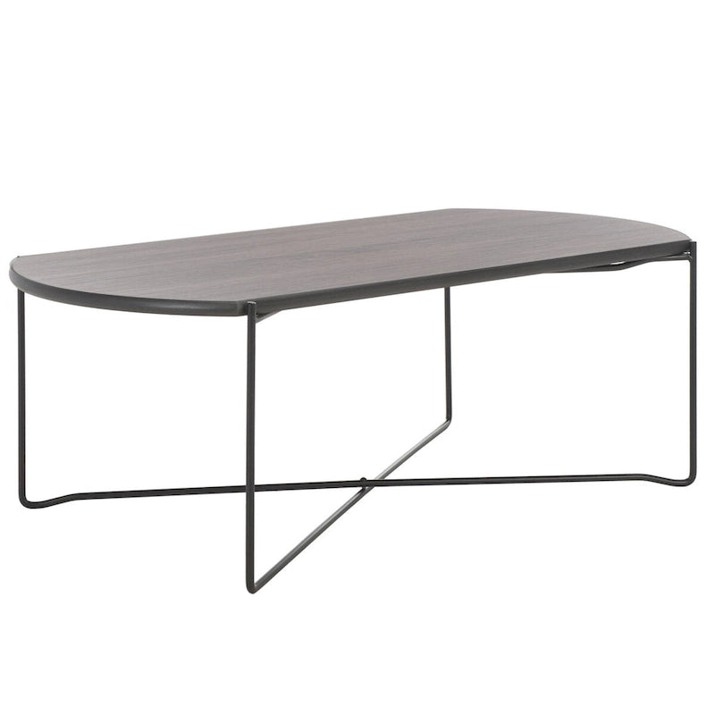 Table basse ovale minimaliste avec piètement croisé en métal noir