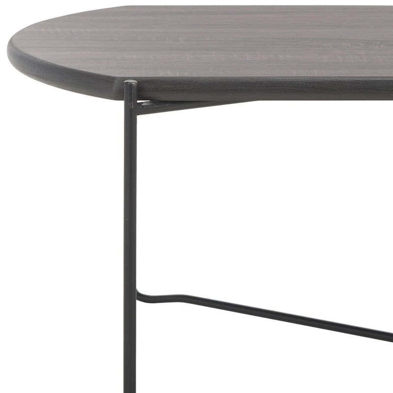 Table basse ovale minimaliste avec piètement croisé en métal noir