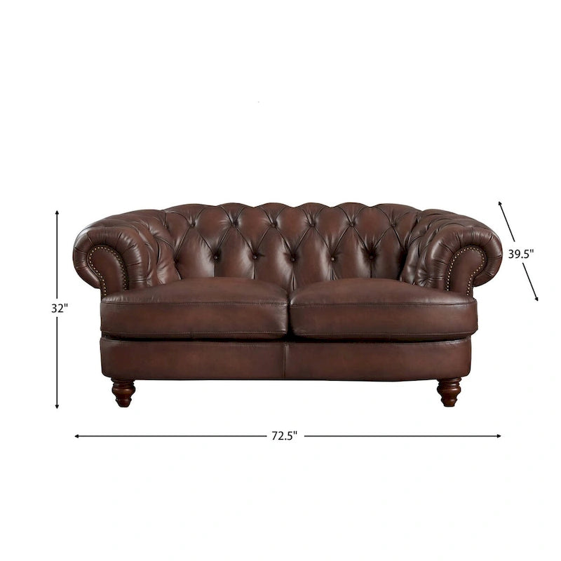 Causeuse en cuir pleine fleur Chesterfield avec garniture cloutée