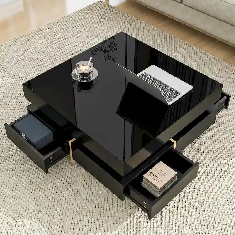 Table basse moderne laquée avec 4 tiroirs