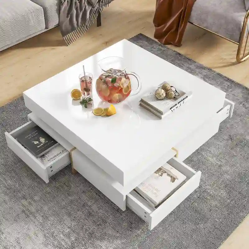 Table basse moderne laquée avec 4 tiroirs