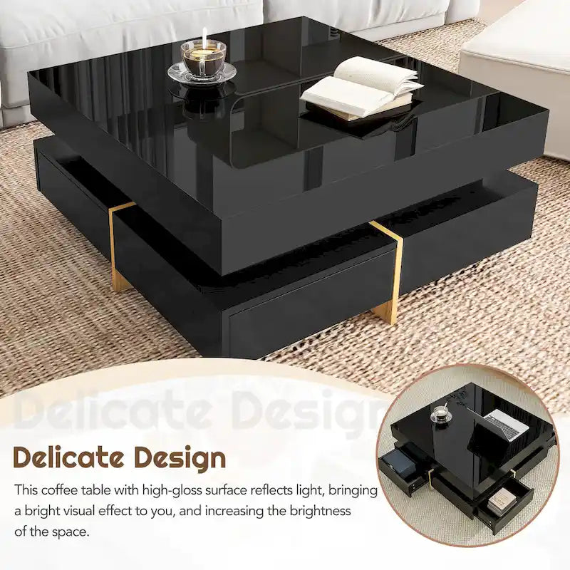 Table basse moderne laquée avec 4 tiroirs