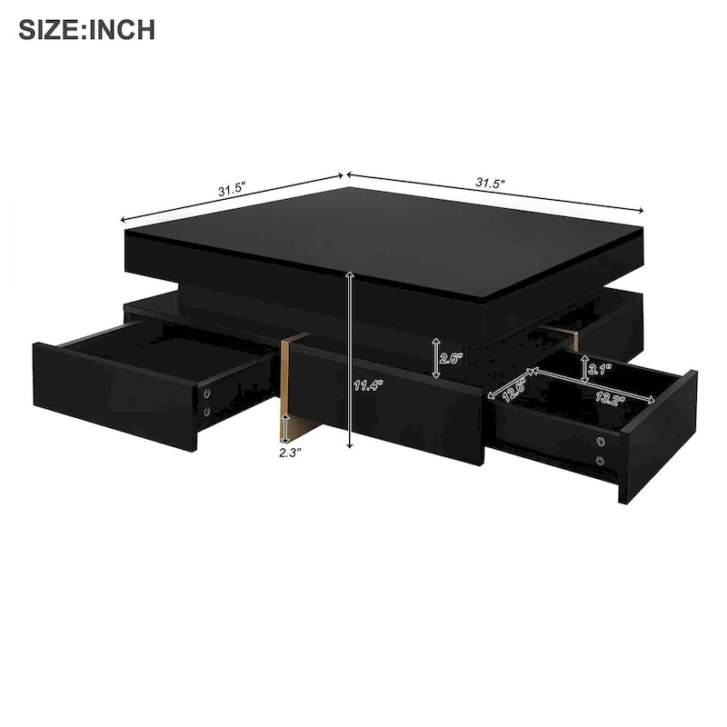 Table basse moderne laquée avec 4 tiroirs
