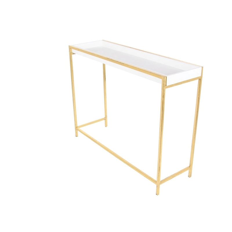 Console gigogne géométrique en bois avec pieds en métal doré blanc