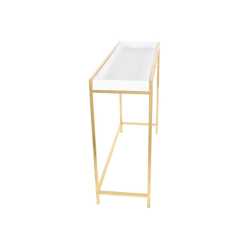 Console gigogne géométrique en bois avec pieds en métal doré blanc