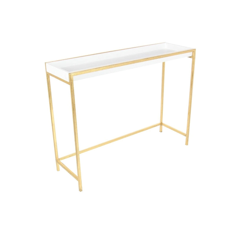 Console gigogne géométrique en bois avec pieds en métal doré blanc