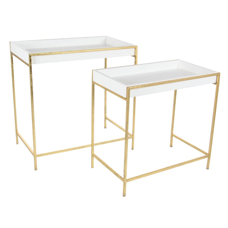 Console gigogne géométrique en bois avec pieds en métal doré blanc