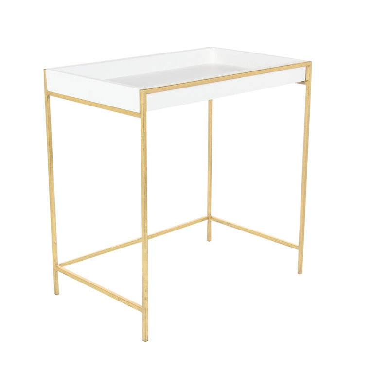 Console gigogne géométrique en bois avec pieds en métal doré blanc