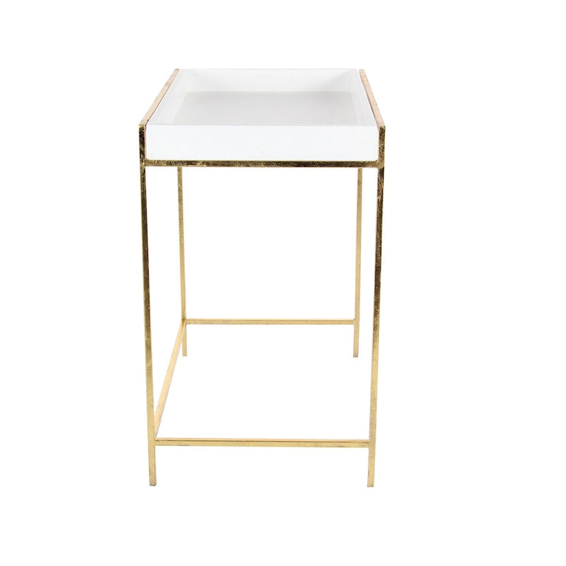 Console gigogne géométrique en bois avec pieds en métal doré blanc