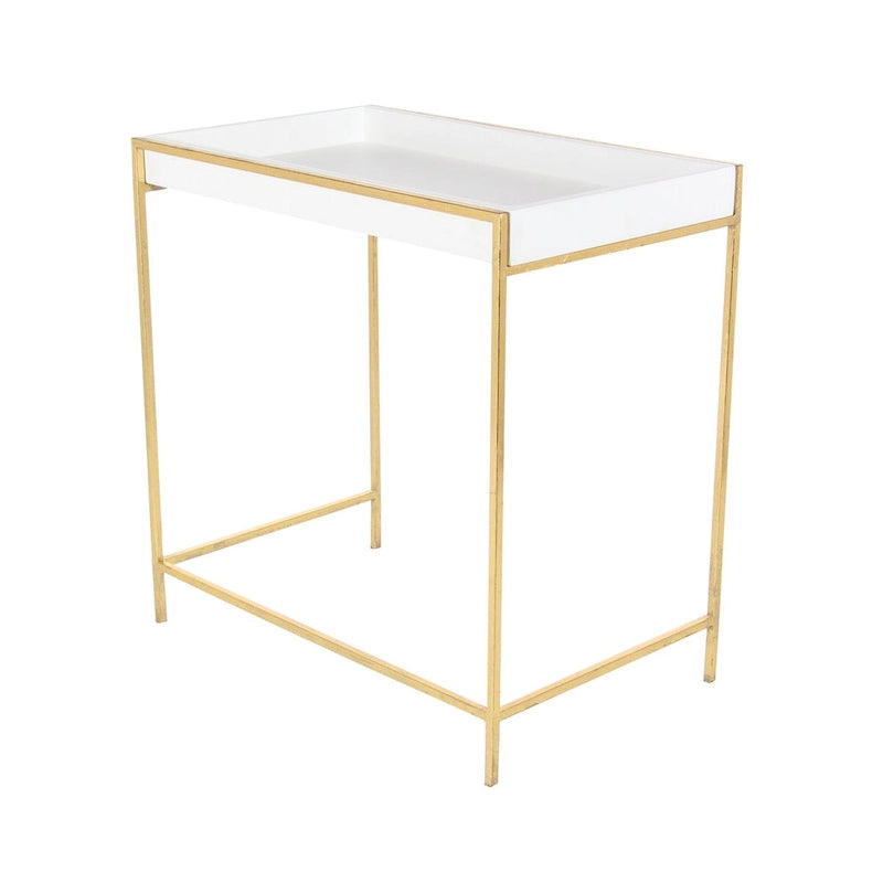 Console gigogne géométrique en bois avec pieds en métal doré blanc