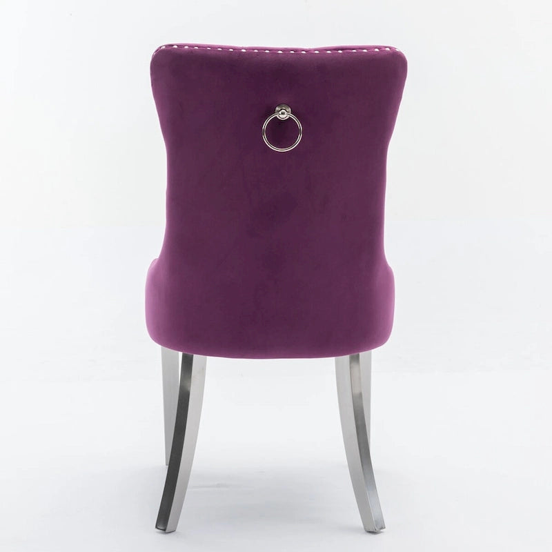 Chaise de salle à manger en velours avec garniture cloutée et pieds en acier inoxydable chromé