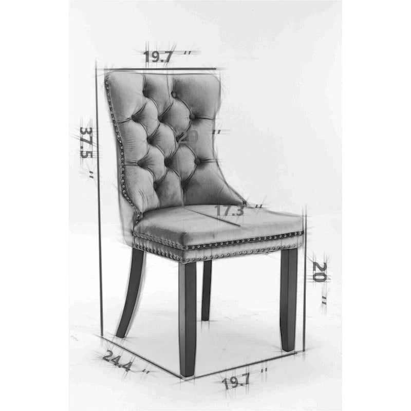 Chaise de salle à manger en velours avec garniture cloutée et pieds en acier inoxydable chromé