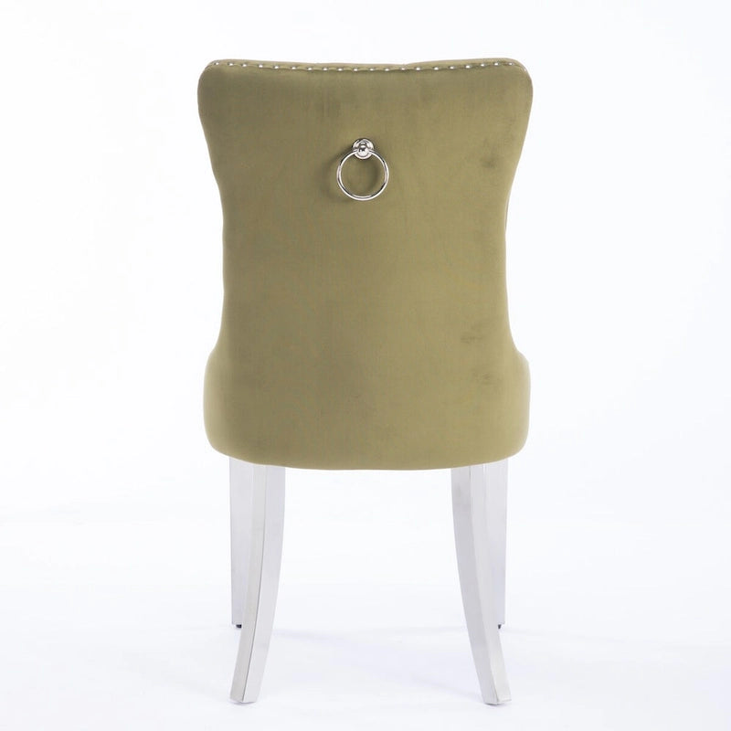 Chaise de salle à manger en velours avec garniture cloutée et pieds en acier inoxydable chromé