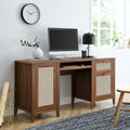 Bureau d'ordinateur de 63 pouces avec rangement en rotin et tiroir à clavier