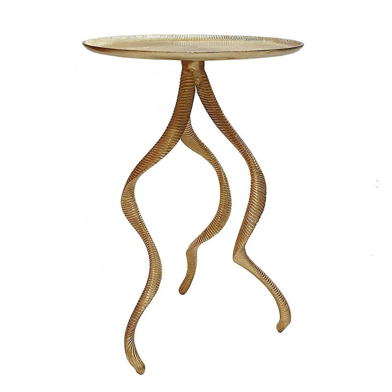 Table d'appoint Accent avec piètement en bois de cerf et plateau nervuré doré