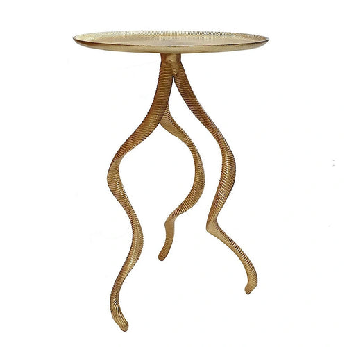 Table d'appoint Accent avec piètement en bois de cerf et plateau nervuré doré