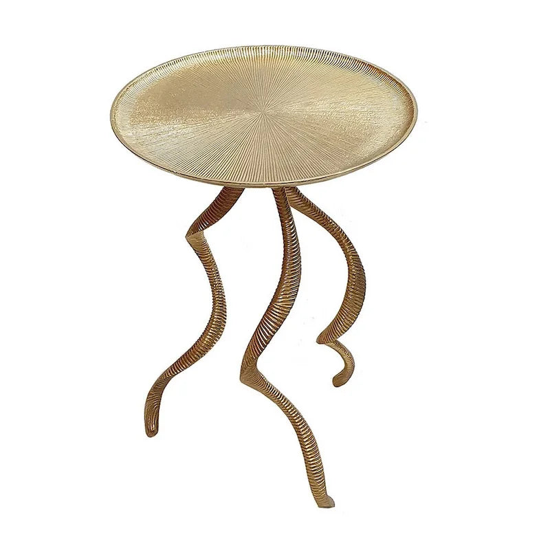 Table d'appoint Accent avec piètement en bois de cerf et plateau nervuré doré