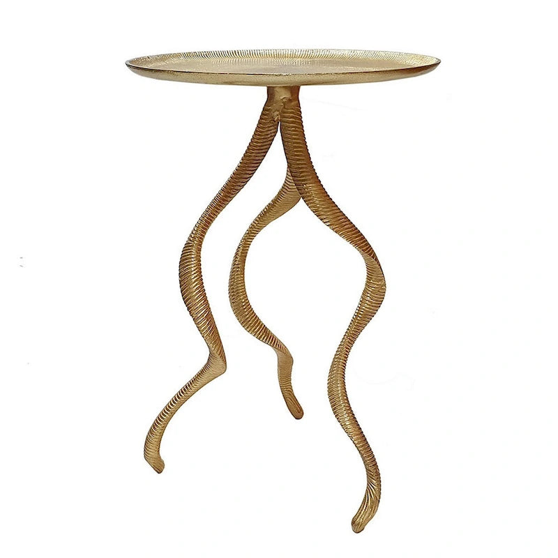 Table d'appoint Accent avec piètement en bois de cerf et plateau nervuré doré
