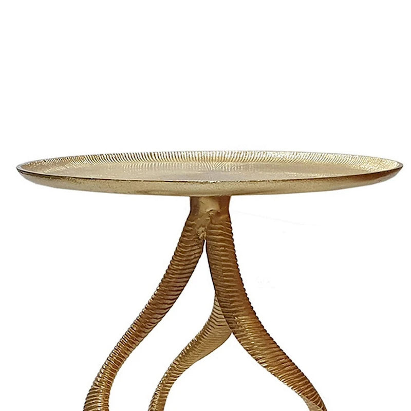Table d'appoint Accent avec piètement en bois de cerf et plateau nervuré doré