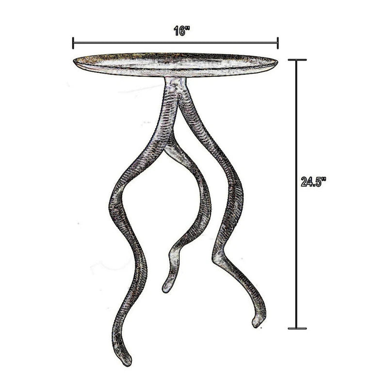 Table d'appoint Accent avec piètement en bois de cerf et plateau nervuré doré