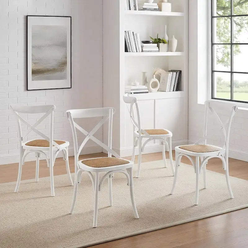 Chaise de salle à manger rustique en orme avec assise en rotin et pieds fuselés