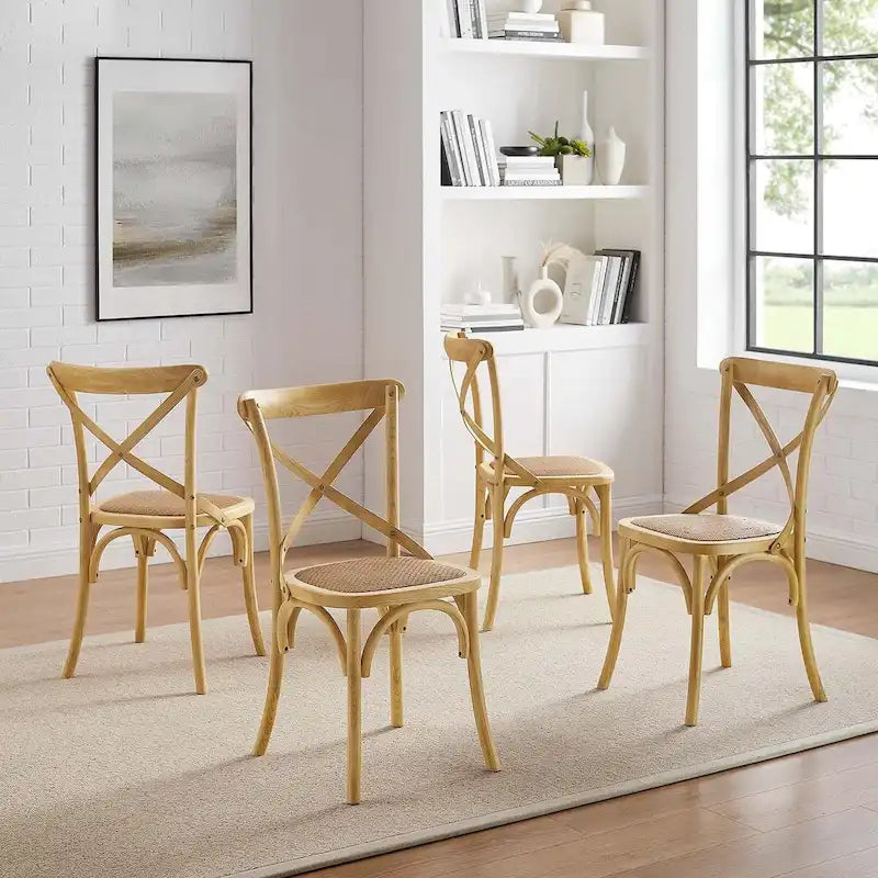 Chaise de salle à manger rustique en orme avec assise en rotin et pieds fuselés