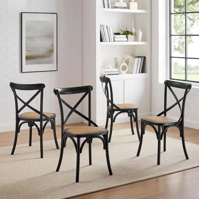 Chaise de salle à manger rustique en orme avec assise en rotin et pieds fuselés