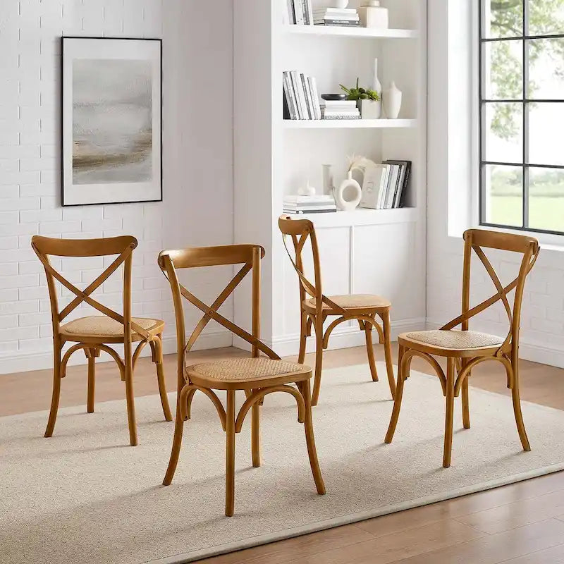 Chaise de salle à manger rustique en orme avec assise en rotin et pieds fuselés